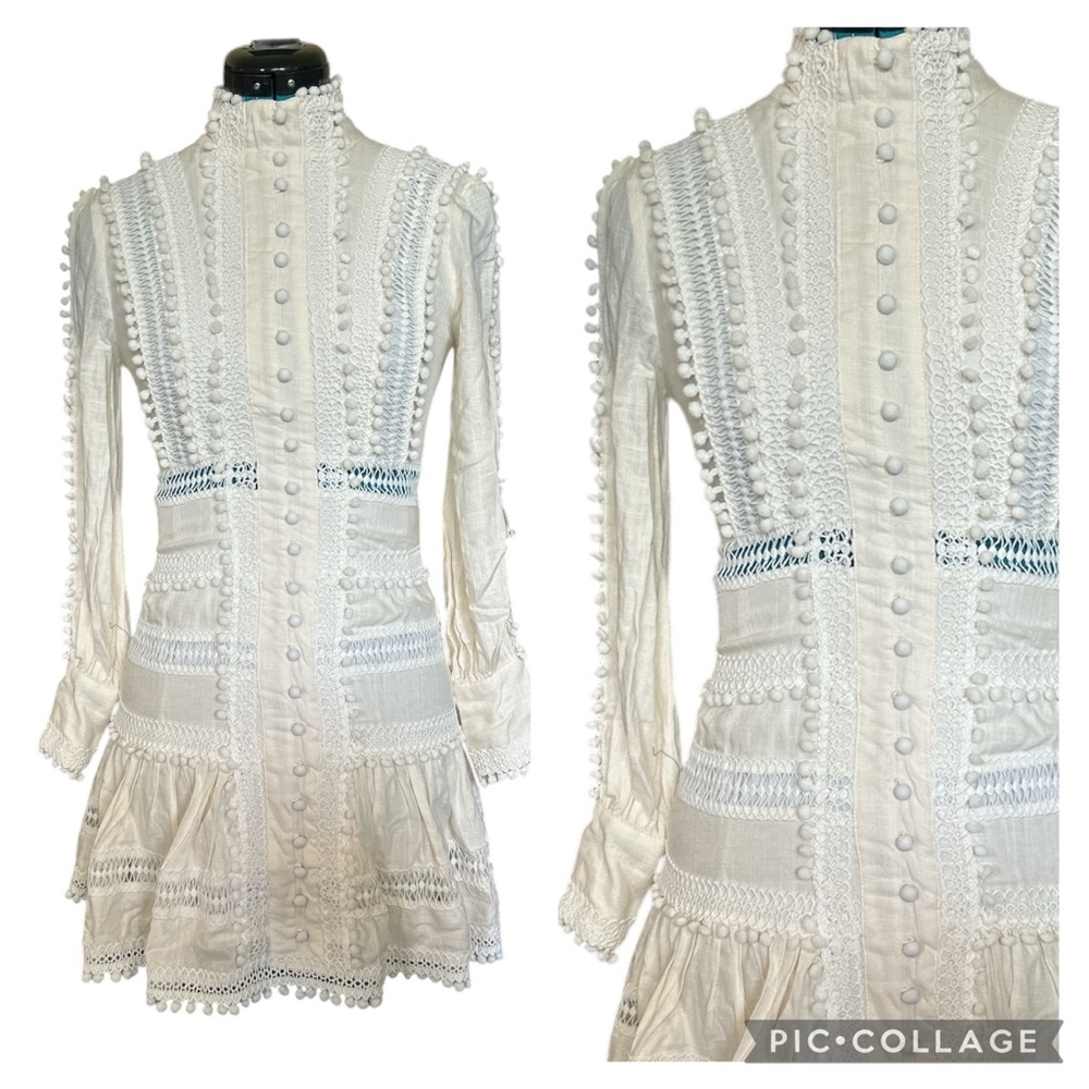 Zimmermann Style Long Sleeve Romantic Boho Lace Mini Dress Size XS/S